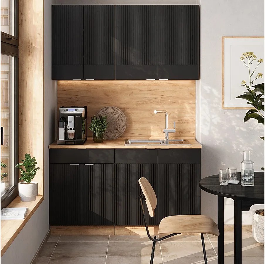 Pojedyncza kuchnia czarny dąb w paski/złoty dąb 140x60x81.6 fame-line