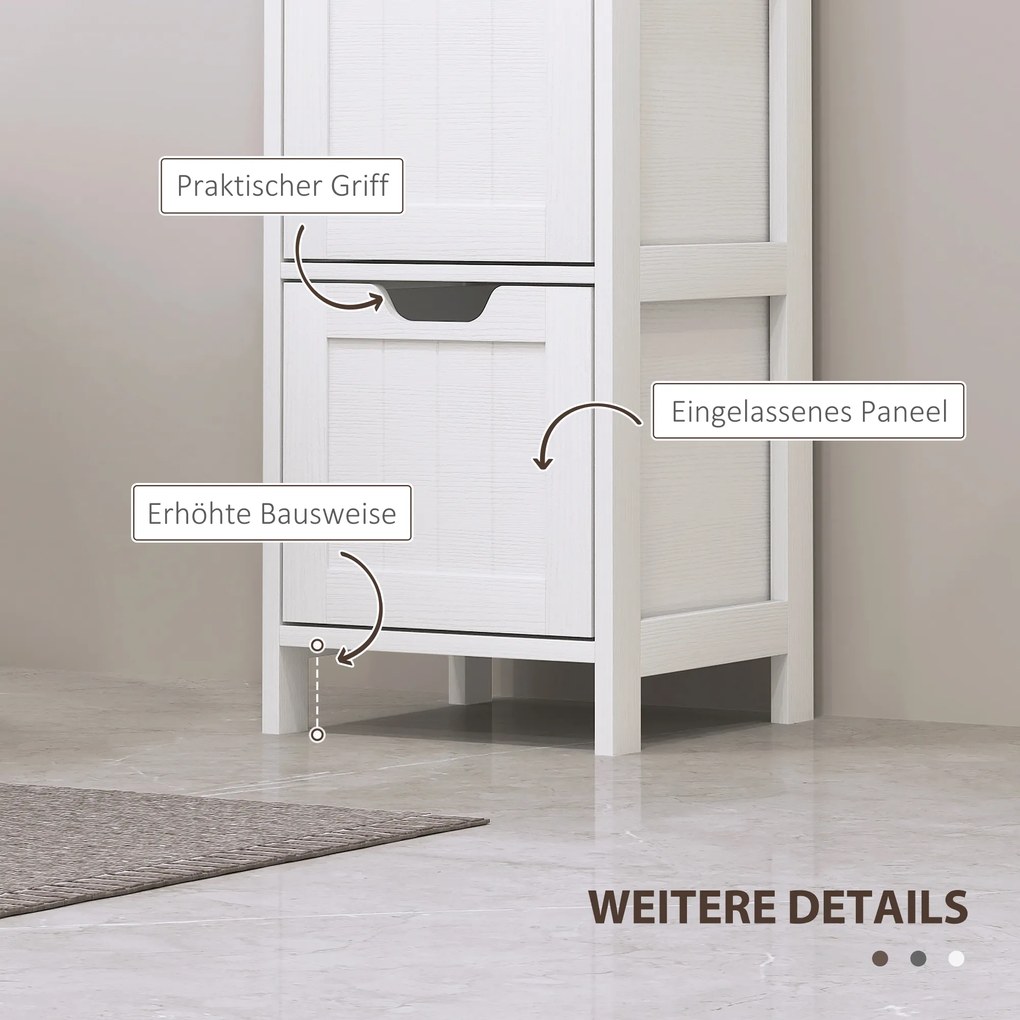 HOMCOM Szafka Łazienkowa, 2 Półki, 3 Szuflady, Materiał Odporny na Wodę, Biała