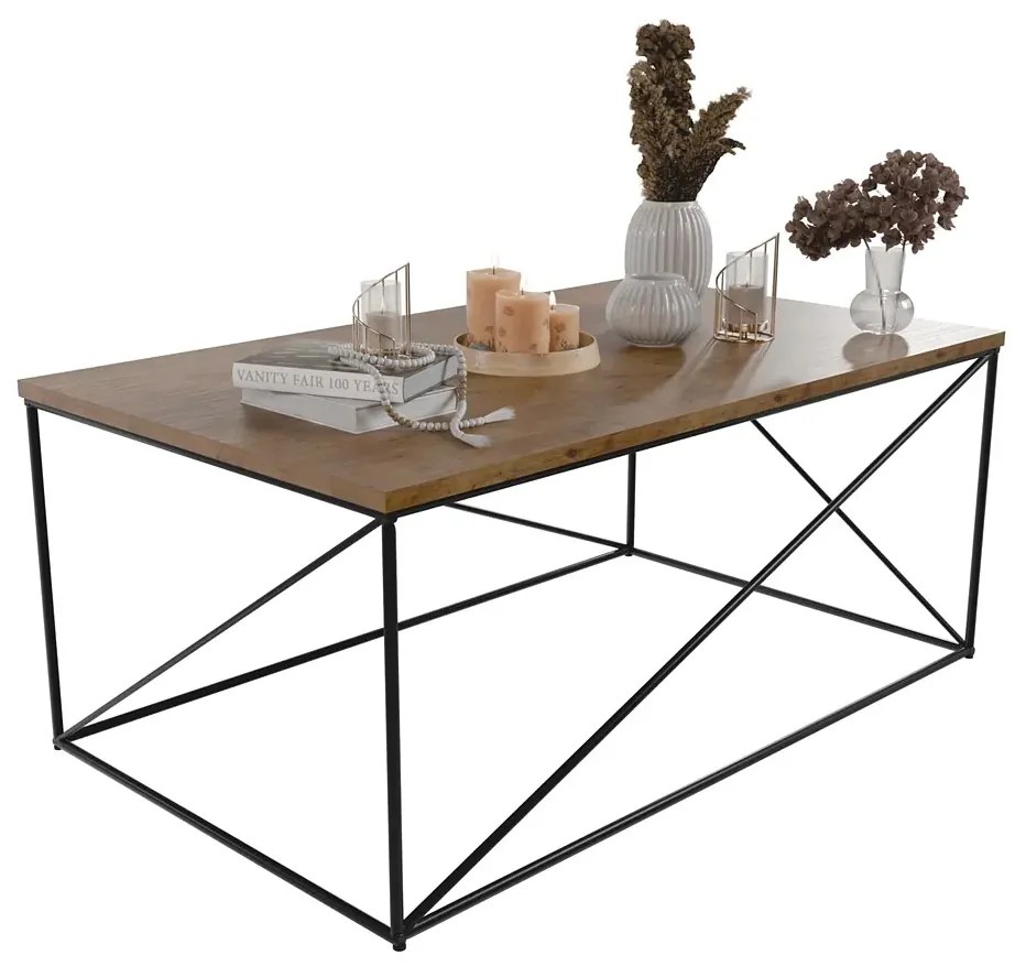 Prostokątny stolik kawowy w stylu loft czarny + dąb lancelot - Cordani 4X