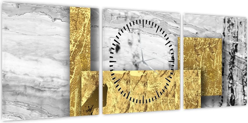 Obraz - Złote kwadraty N⁰1 (z zegarem) (90x30 cm)