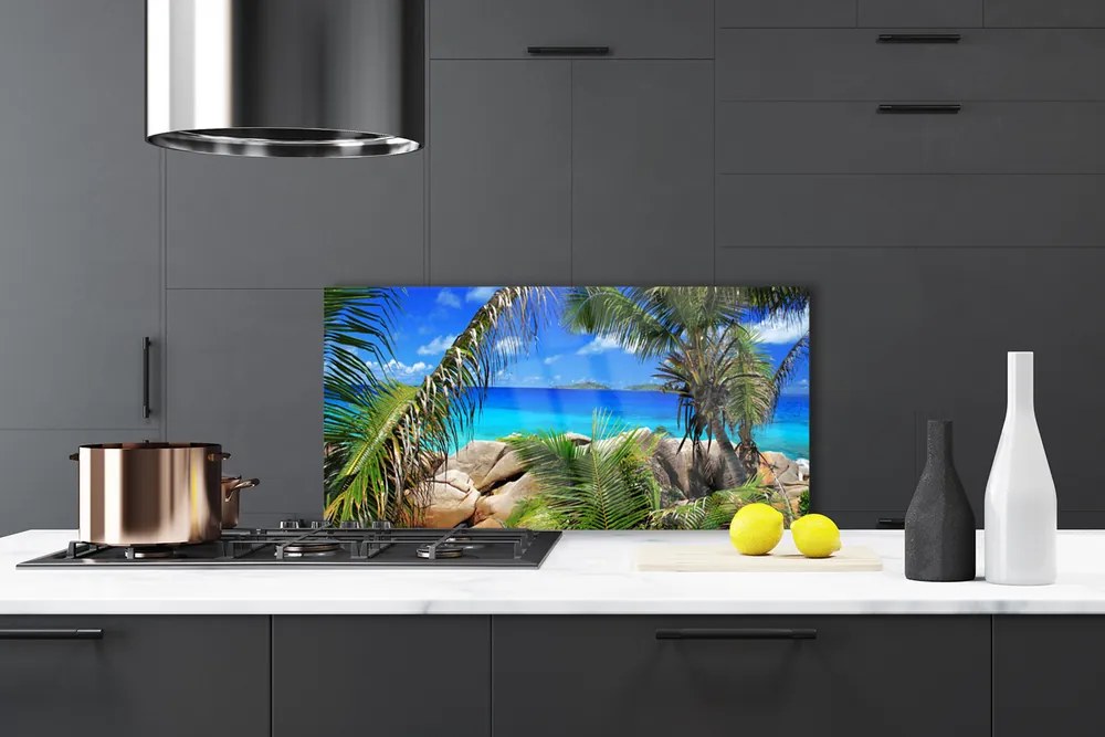 Panel Szklany do Kuchni Liście Na Tle Skał