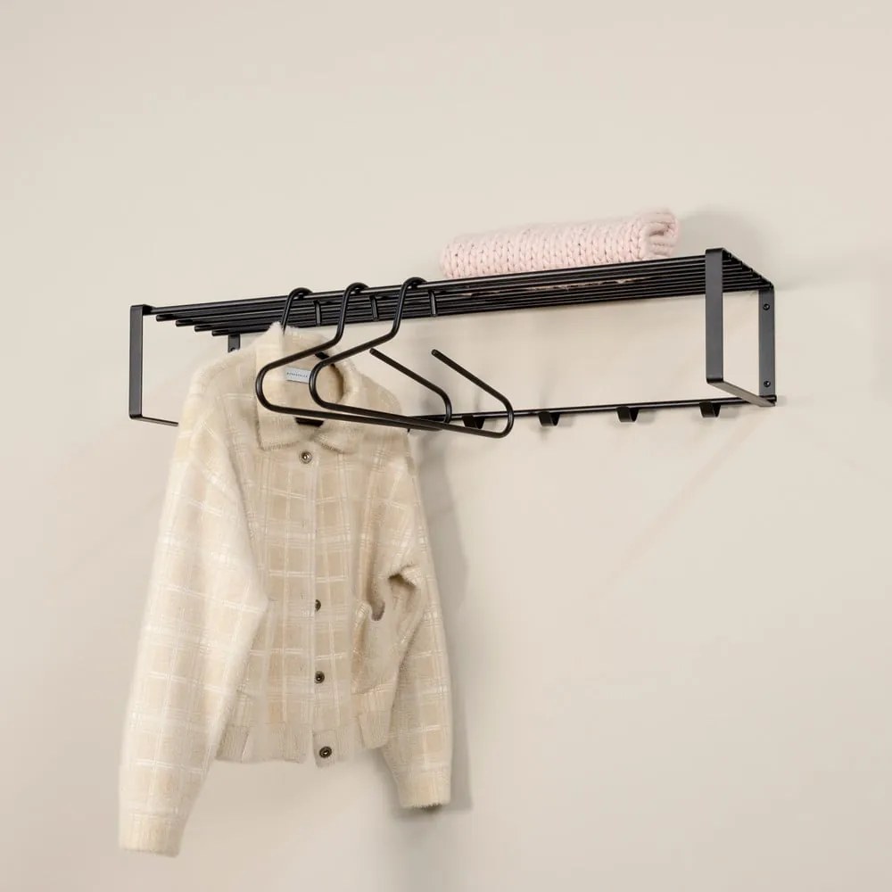 Czarny metalowy wieszak ścienny z półką 100 cm Rex – Spinder Design