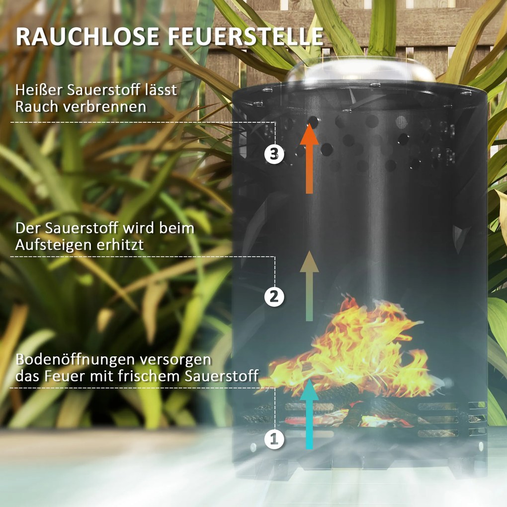 Outsunny Bezdymna miska ogniowa Ø16x25cm ze stali nierdzewnej z szufelką Czarna
