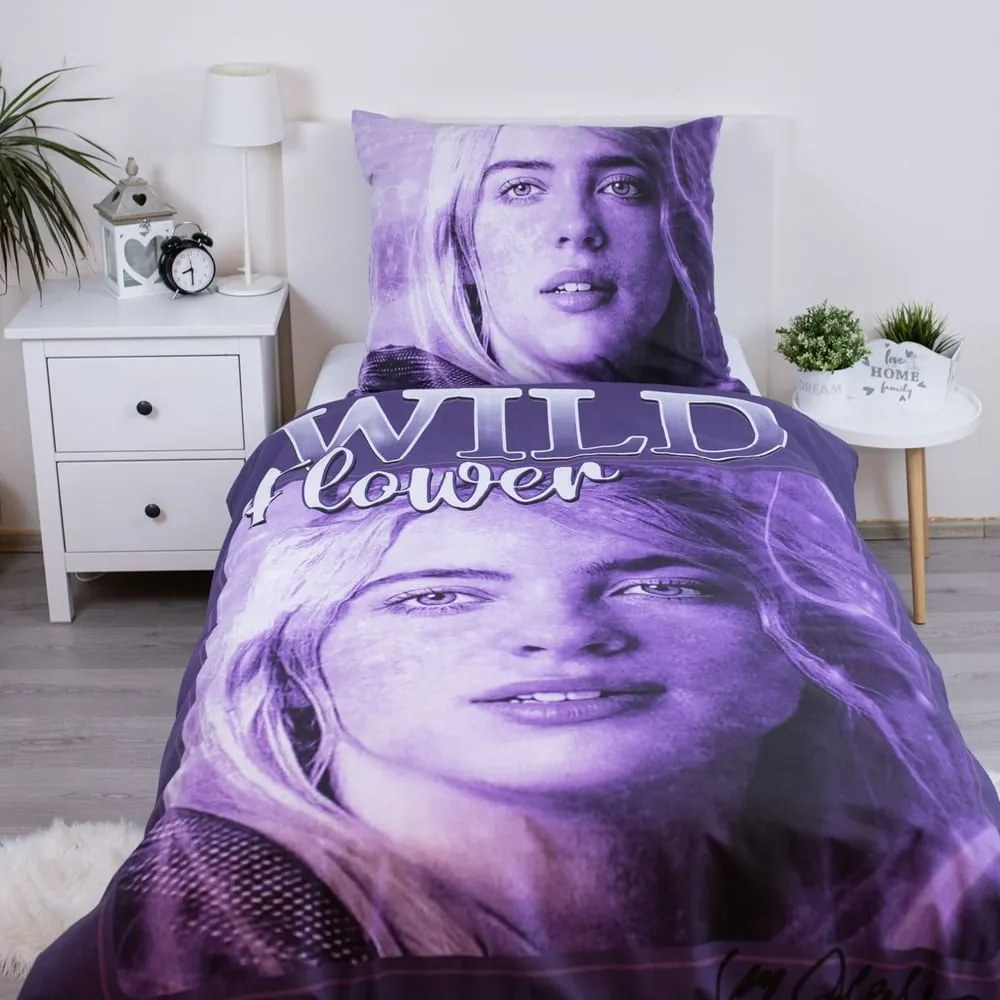Fioletowa bawełniana pościel dziecięca jednoosobowa 200x140 cm Billie Eilish – Jerry Fabrics