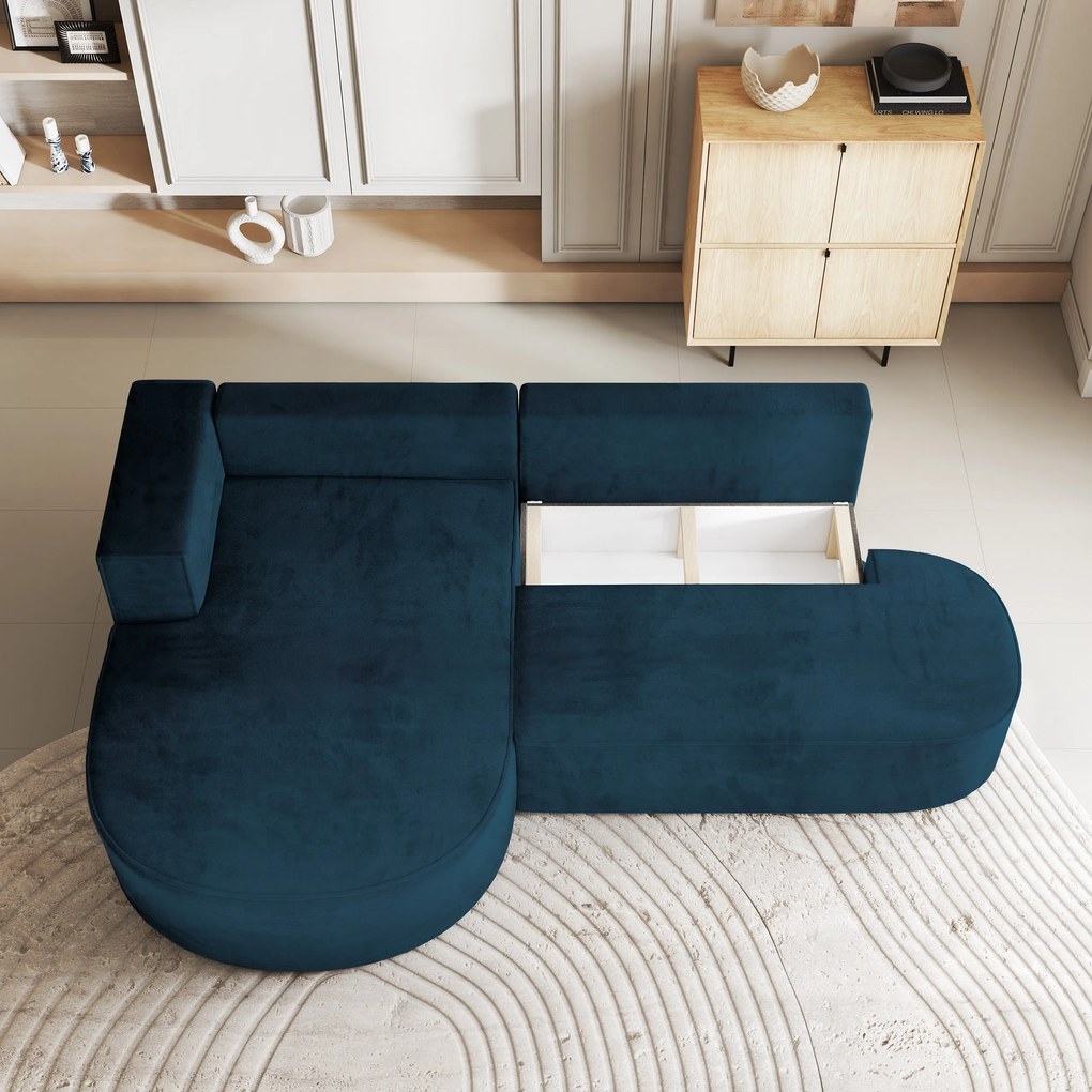 Masseno Narożnik CORTIO z funkcją spania i pojemnikiem na pościel Narozniki L, Rozkładana sofa - Niebieski, MONOLITH 77