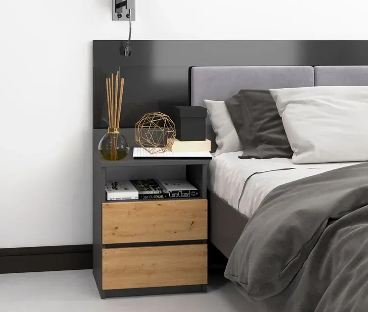 Nowoczesna Szafka Nocna Z Szufladami Antracyt + Dąb Artisan W5-N23