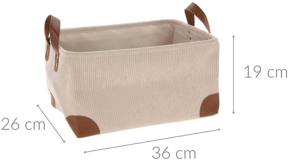 Koszyk do przechowywania, sztruks z uchwytami, 36 x 26 x 19 cm