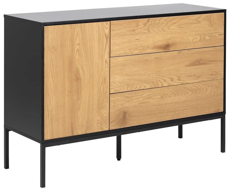Czarno-naturalna niska komoda w dekorze dębu 120x82 cm Seaford – Actona