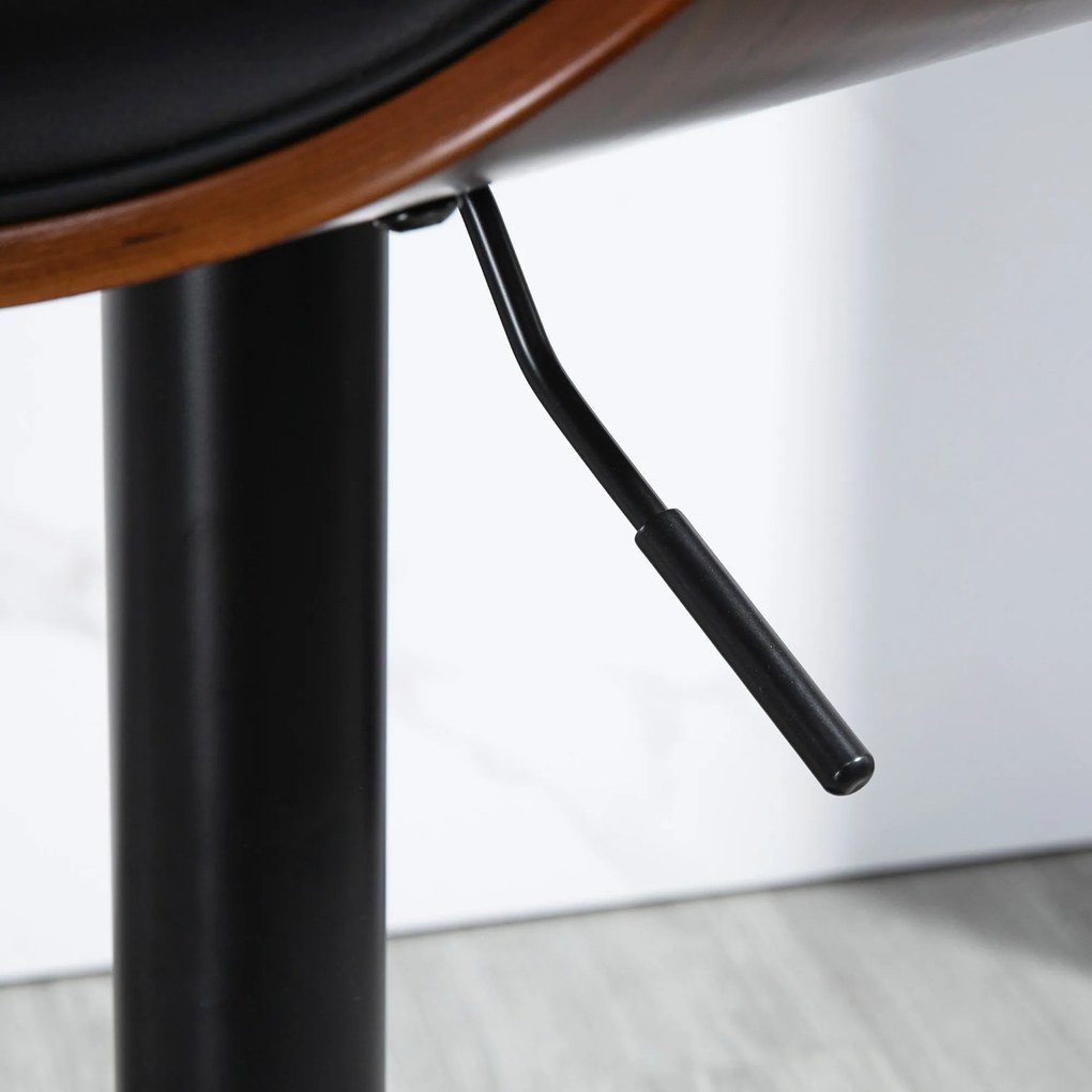 HOMCOM zestaw 2 krzeseł barowych, regulowany na wysokość kuchenny taboret z czarnego skóropodobnego materiału