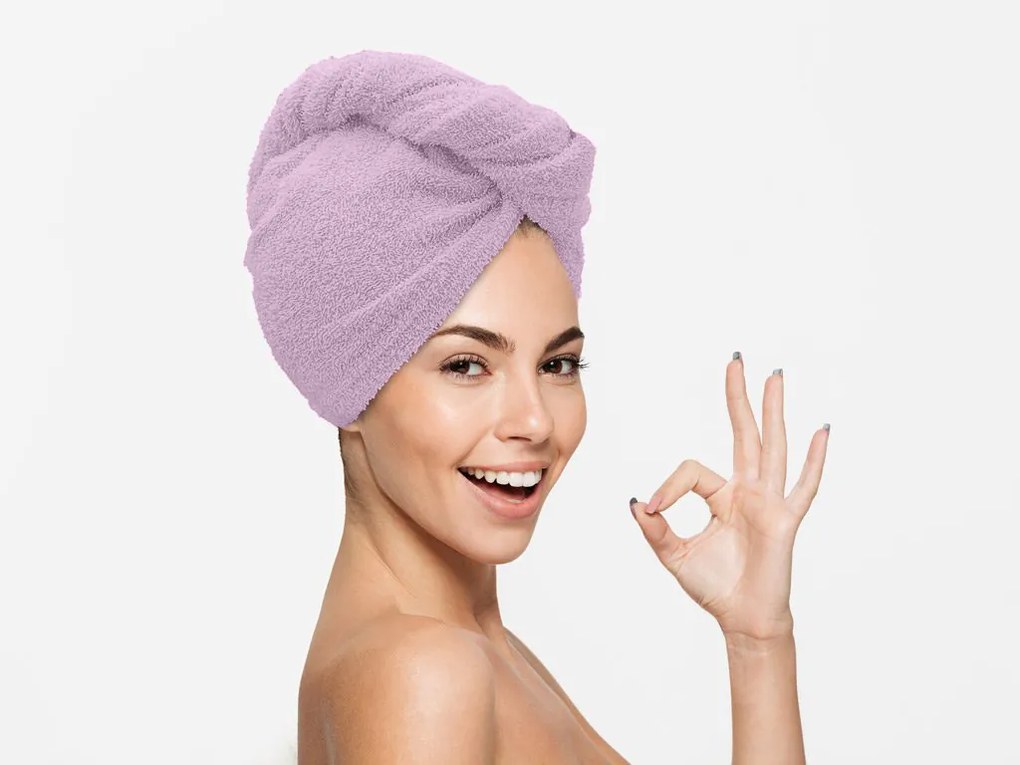 Szybkoschnący turban do włosów frotte jasnofioletowy, 100% bawełna