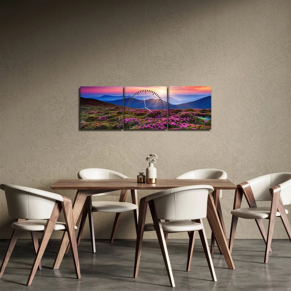 Obraz - Krajobraz kwitnących gór (z zegarem) (90x30 cm)