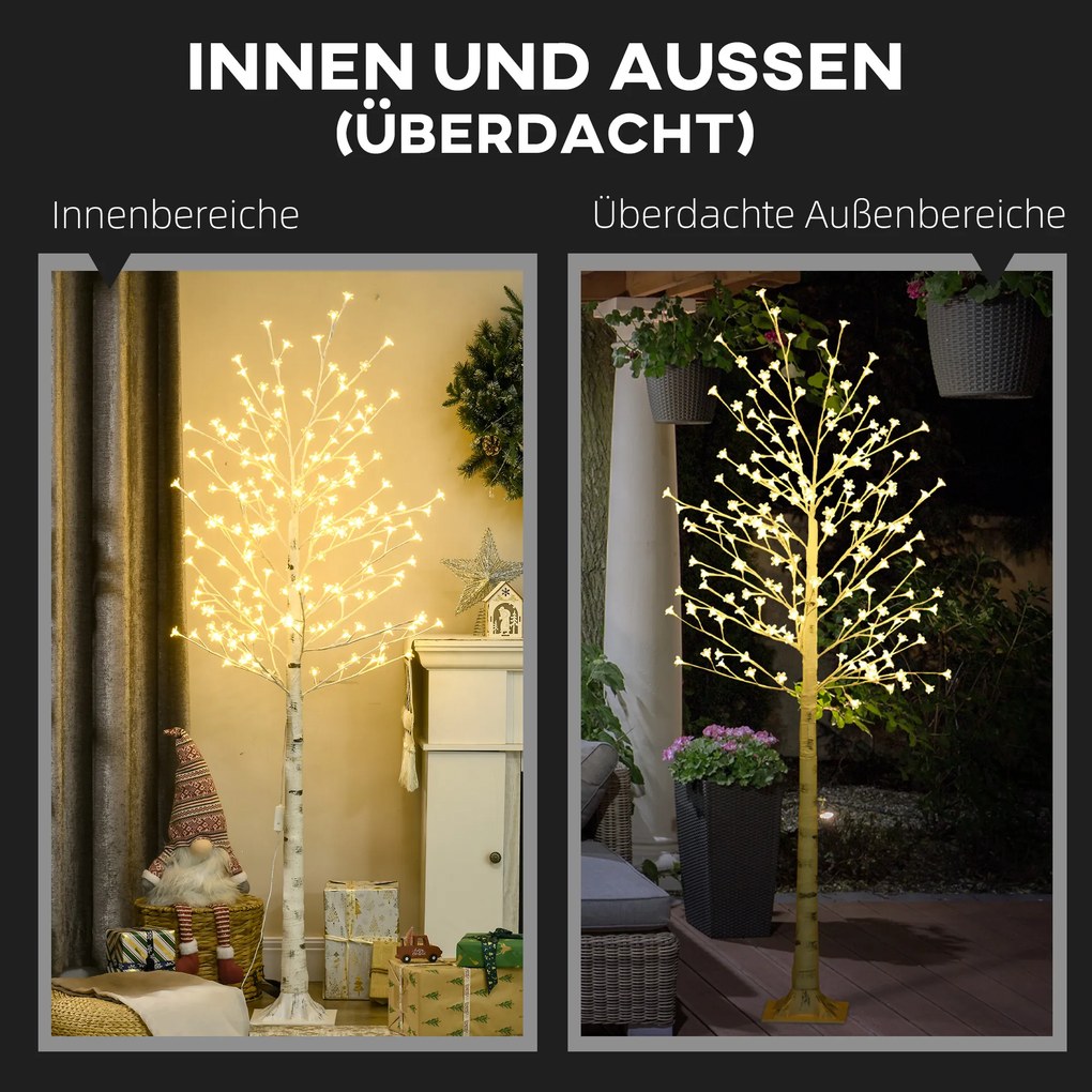HOMCOM LED Drzewo 180 cm, Drzewo Świetlne, Wiśniowe z 180 diodami LED, 3 poziomy jasności