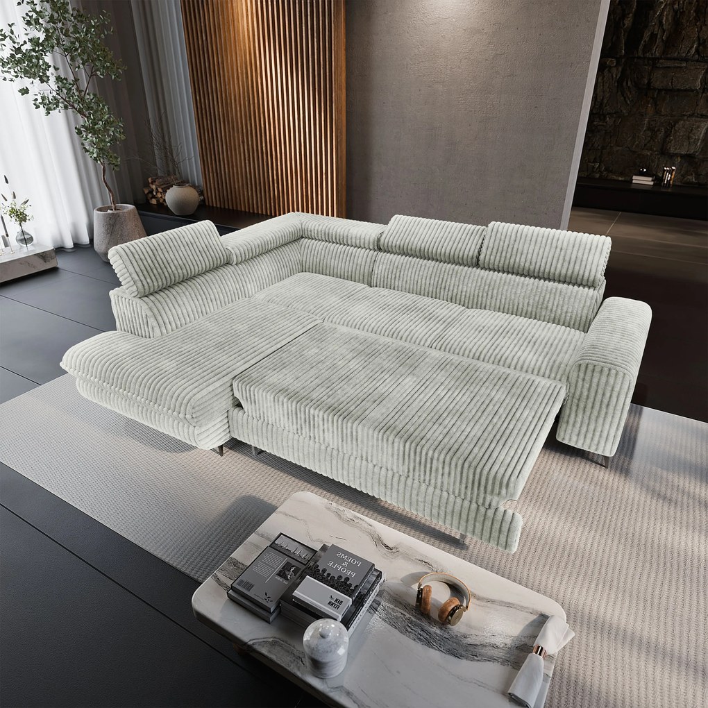 Masseno Narożnik VELISS z funkcją spania i pojemnikiem na pościel Rozkładana sofa do Salonu - Jasnoszary, TILIA 83