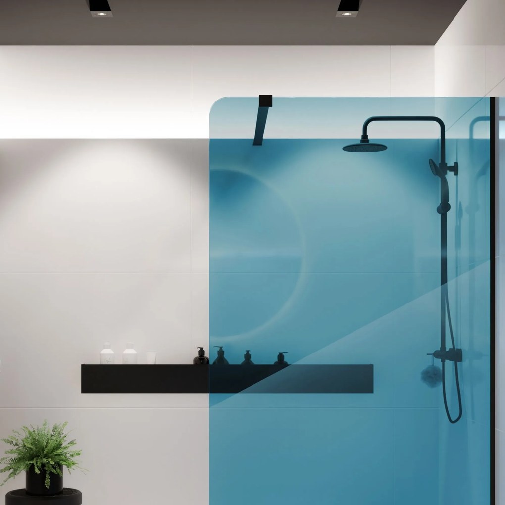 Ścianka prysznicowa WALK IN FIX niebieska 8mm MOLIS NATURE Blue Round MASSI | rożne rozmiary : Kolor profili kabiny - chrom / srebrny, Szerokość ścianki - 70 cm, Typ montażu - WALK in FIX (Do ściany)