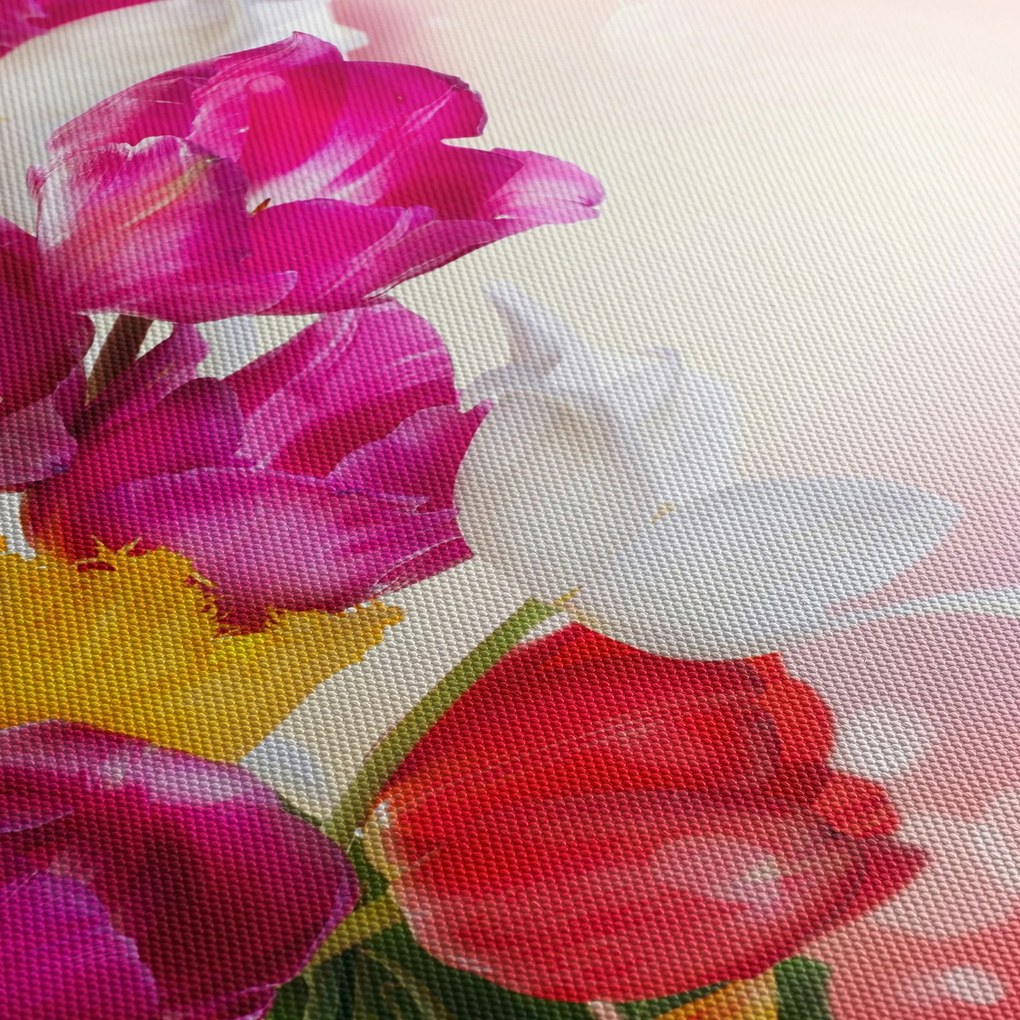 Obraz tulipanów (z zegarem) (90x30 cm)