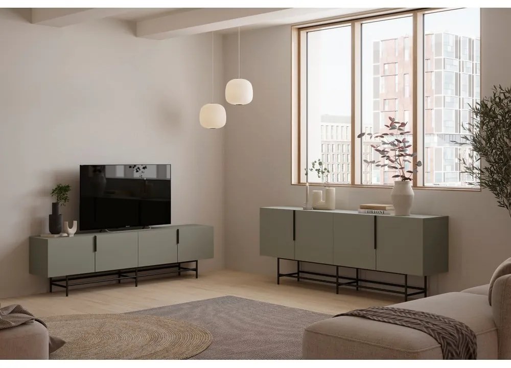 Zielonoszara szafka pod TV 200x63,5 cm Eldia – Marckeric