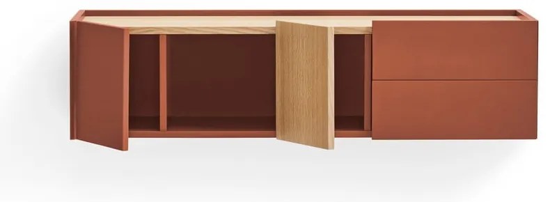 Ceglasto-naturalna niska komoda w dekorze dębu 110x23 cm Otto – Teulat