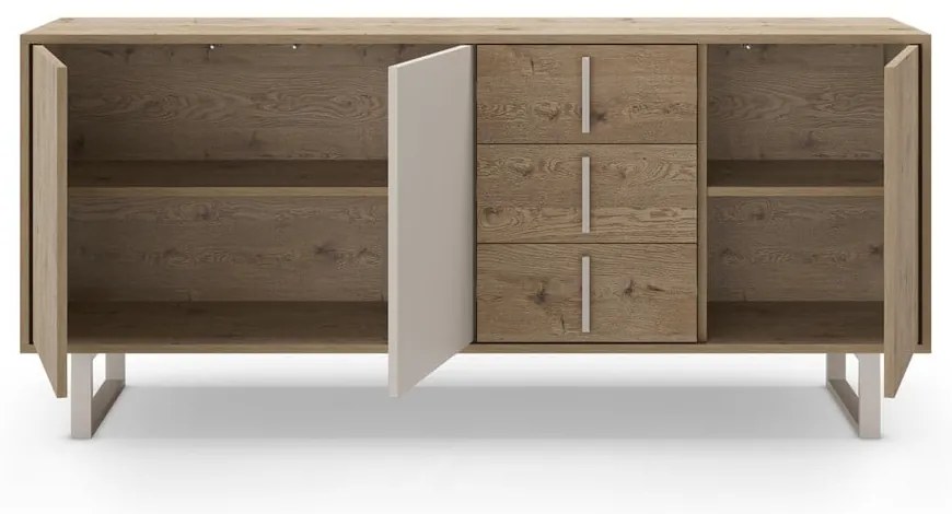 Szara niska komoda w dekorze dębu 180x80 cm Millay – Marckeric