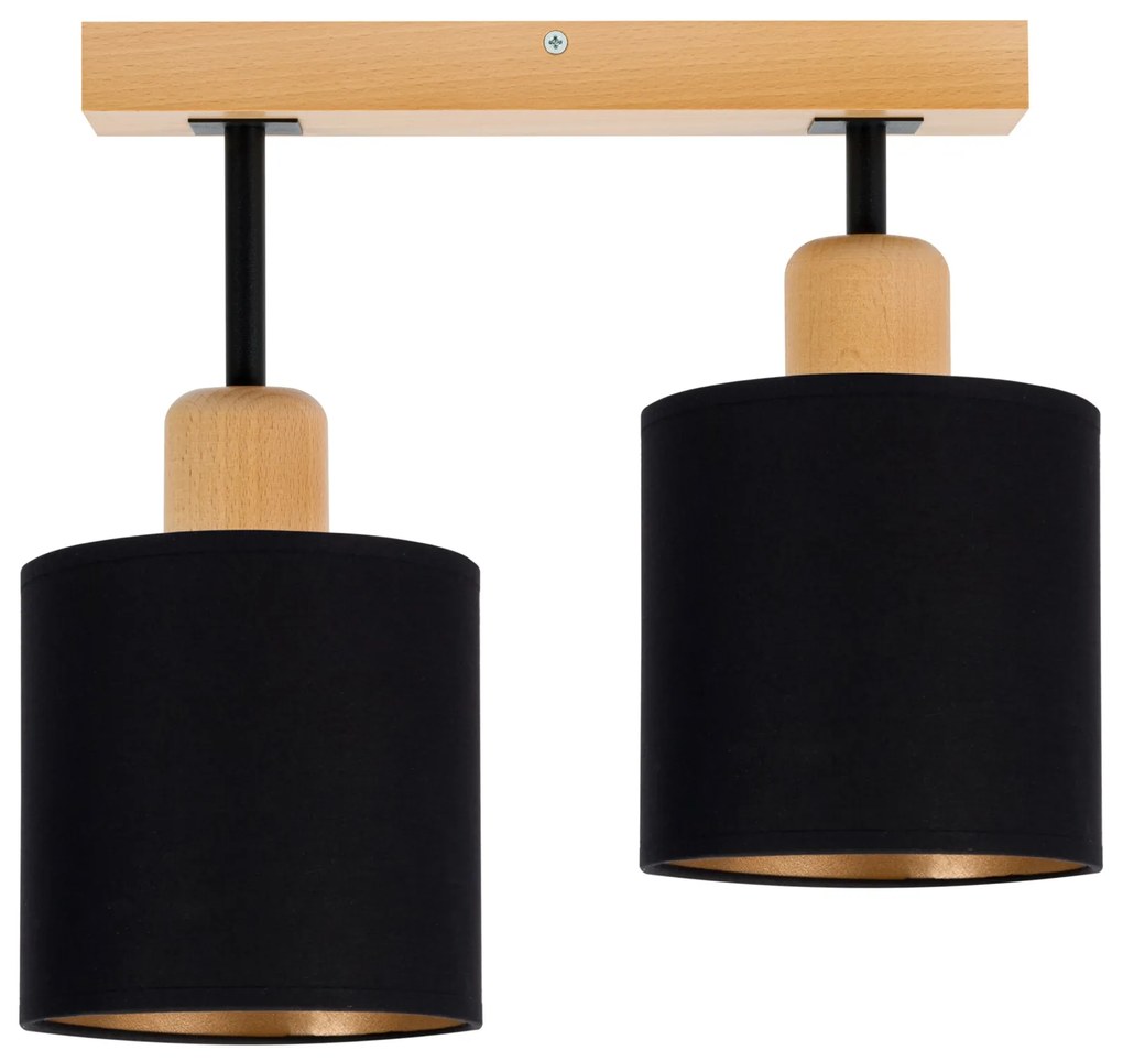 Czarna lampa sufitowa, dwupunktowy spot CL-DSC30x7BU-SC z drewna E27