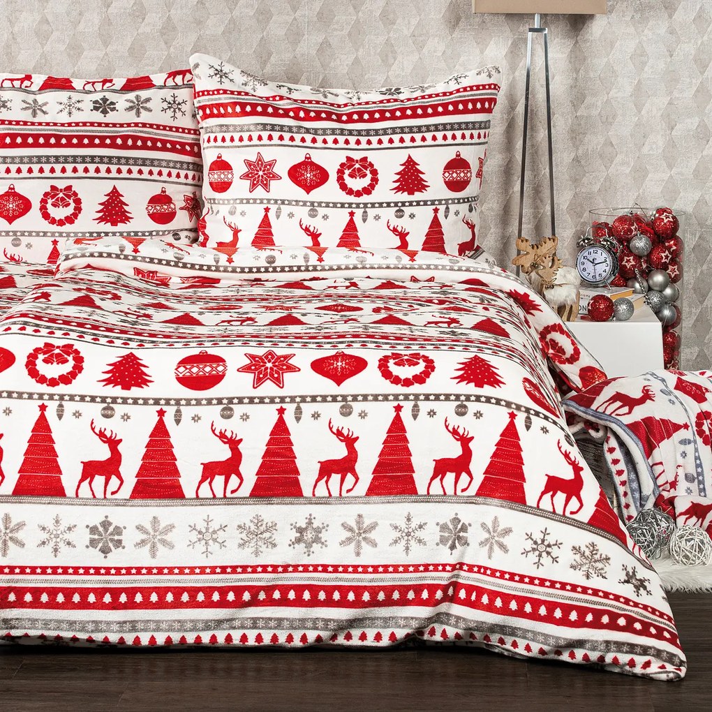 4Home Pościel mikrofranela Christmas Time czerwony, 140 x 200 cm, 70 x 90 cm