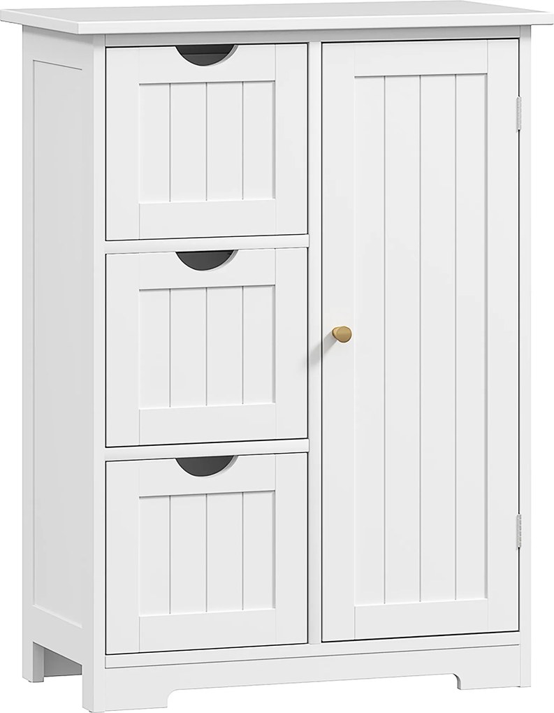 HOMCOM Szafka Łazienkowa, Komoda Łazienkowa, 3 Szuflady, Regal, MDF, Biała