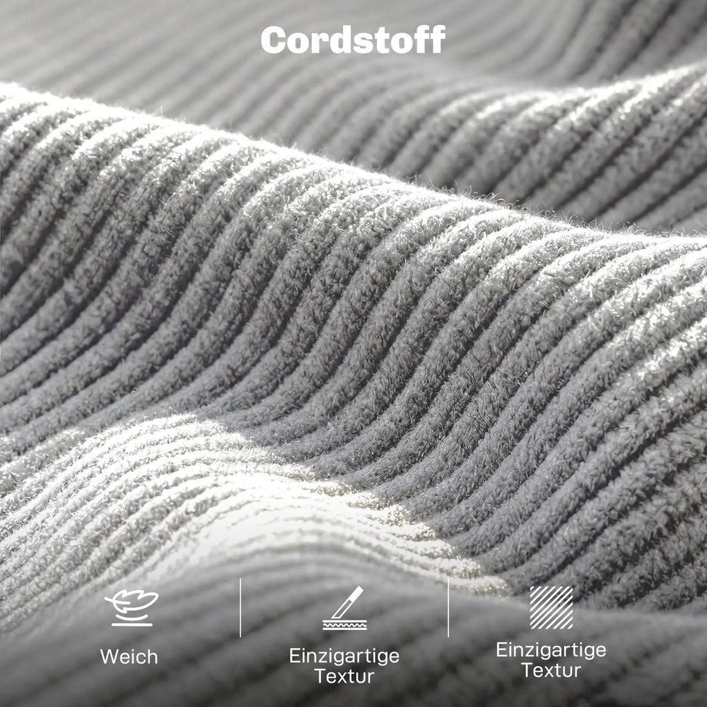 HOMCOM Sofa 3-osobowa, kanapa z podłokietnikami, tapicerowana sofa w sztruksowym stylu do salonu Jasnoszary | Aosom PL