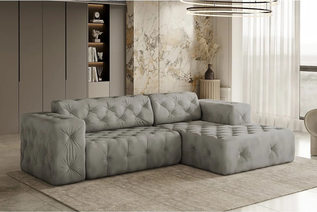 Narożnik w kształcie L LUX, tkanina Whisper, Srebrny, Prawy