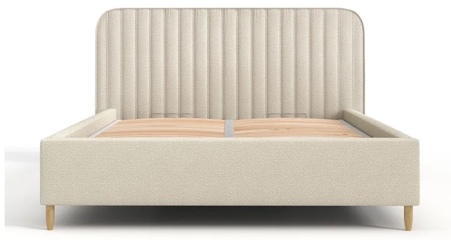 Beżowe tapicerowane łóżko jednoosobowe ze schowkiem ze stelażem 120x200 cm Noto – Maison de Rêve
