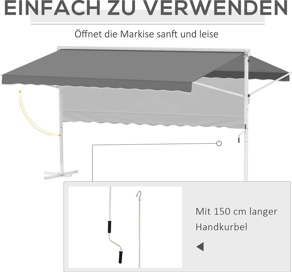 Outsunny markiza stojąca ogrodowa ze składanym ramieniem taras szara 4,5 x 3,4 m