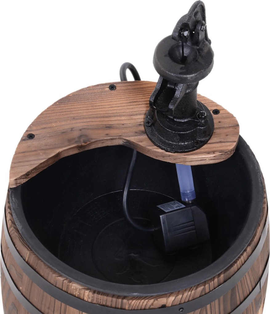 Outsunny® FONTANNA OGRODOWA DEKORACYJNA STUDNIA BECZKA DONICA NA KWIATY WODOSPAD ciemny brąz ∅32 x 58.5 cm