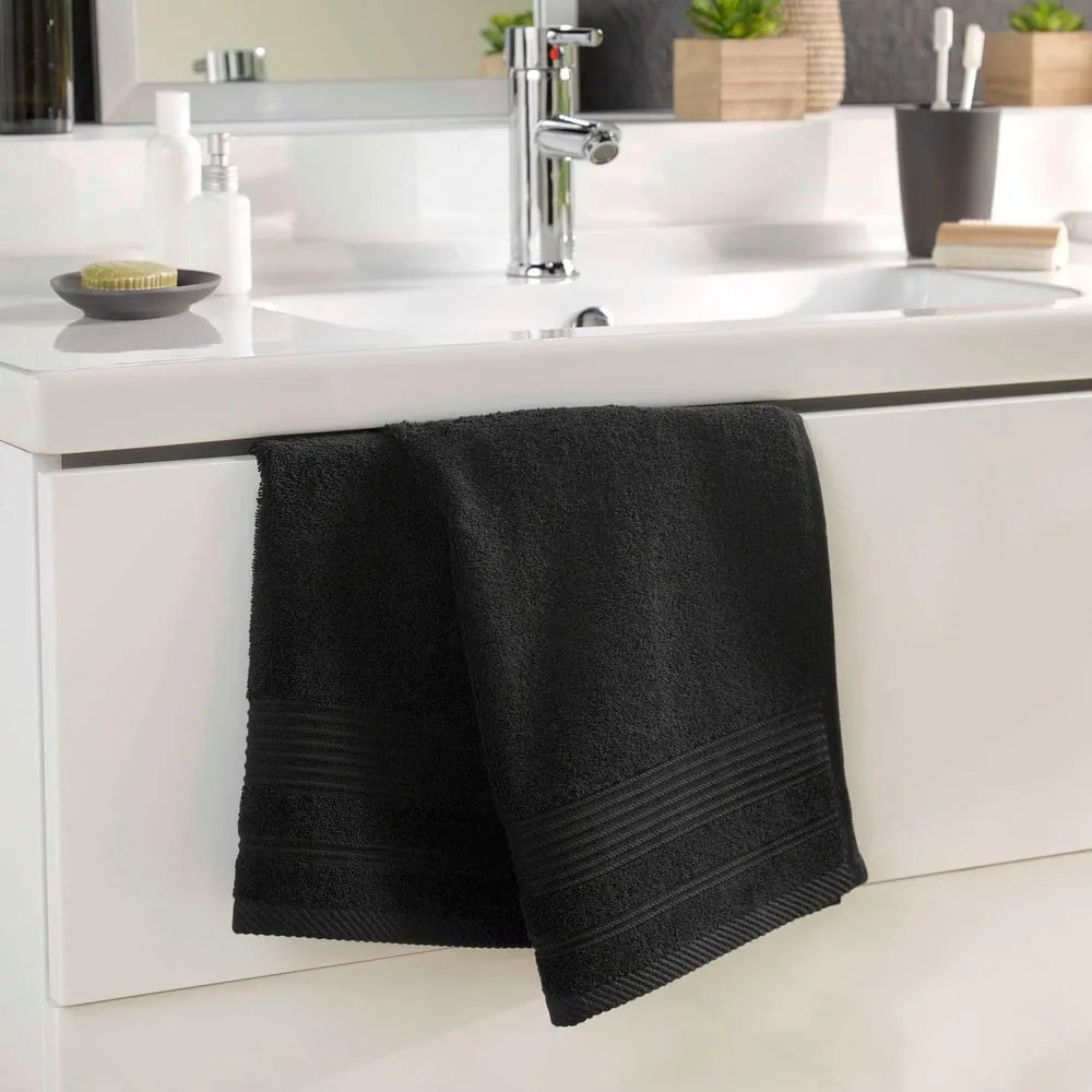 Czarny bawełniany ręcznik frotte 50x90 cm Tendresse – douceur d'intérieur