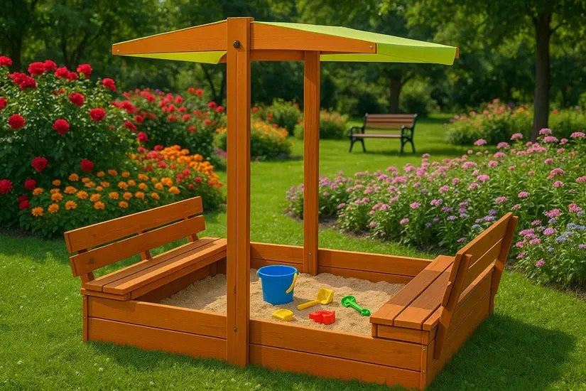 Dla dzieci piaskownica z daszkiem w kolorze żółtym 120 cm W2-P40