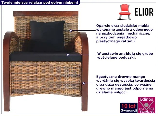 Rattanowy fotel z drewnianymi podłokietnikami - Nestiv