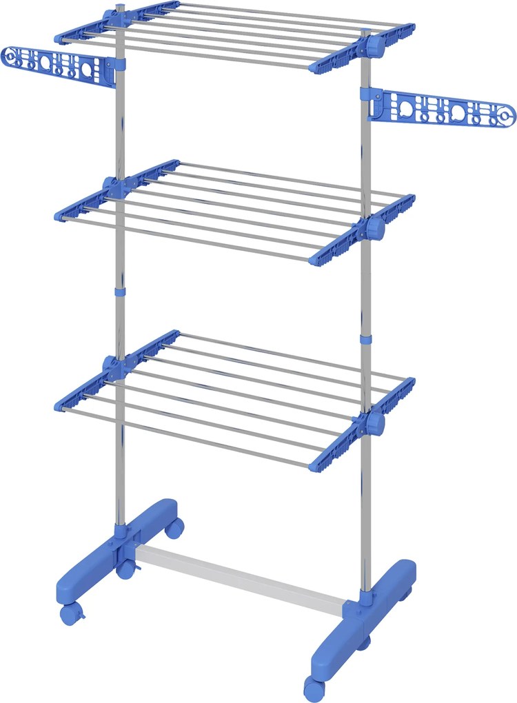 HOMCOM Susz do ubrań, suszarka. 4 poziomy, składany, system One-Click, 142 cm x 55 cm x 152 cm Niebieski + Srebrny