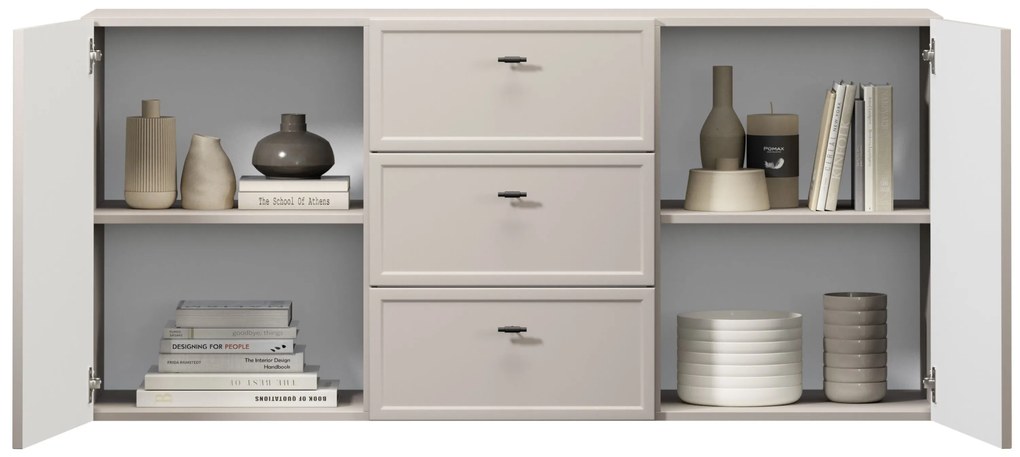 Komoda wisząca Lorini 150 cm z szufladami - kaszmir / czarne uchwyty T-bar