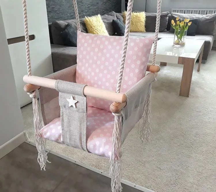 Różowa huśtawka w groszki dla dziewczynki S8-L01