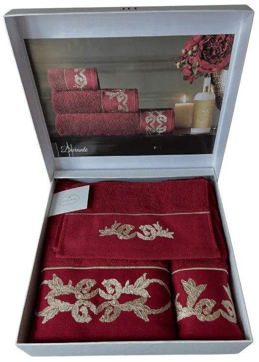 Podarunkowy zestaw ręczników DURANTE, 3 szt Bordowy Zestaw (ręcznik 30x50cm, ręcznik 50x100cm, ręcznik 75x150cm)