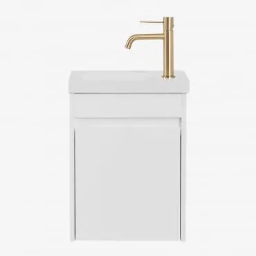 Zestaw Wiszących Mebli Łazienkowych Zintegrowany Z Umywalką Narek Biała & Bezlusterkowiec & Złoto ↑20 Cm - Sklum