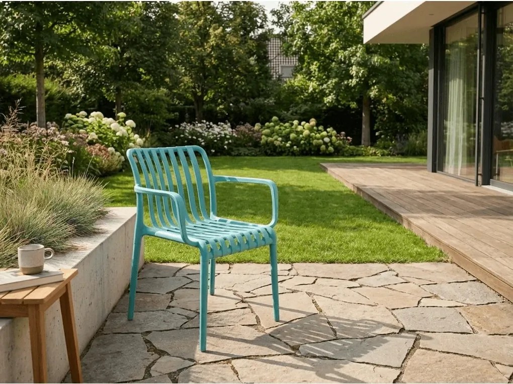 Plastowe krzesło TREGO z podłokietnikami, niebieskie