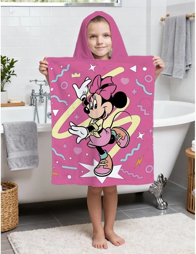 Różowe bawełniane ponczo dziecięce w rozmiarze 3-8 lat Minnie "Sparkle" – Jerry Fabrics