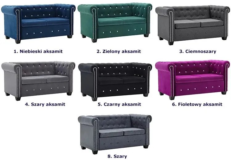 2-osobowa czarna sofa w stylu Chesterfield - Charlotte 2Q