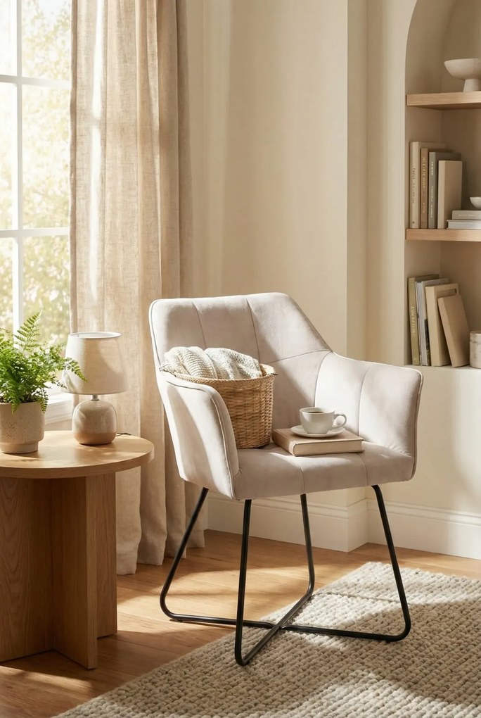 Beżowe designerskie krzesło kubełkowe L6-C64