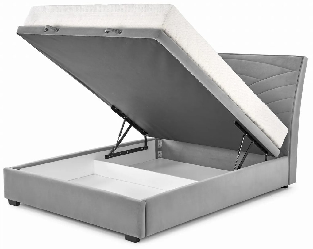 DELIA 1 łóżko 160x200 popiel-jodełka, wysokie, kontynentalne, pojemnik