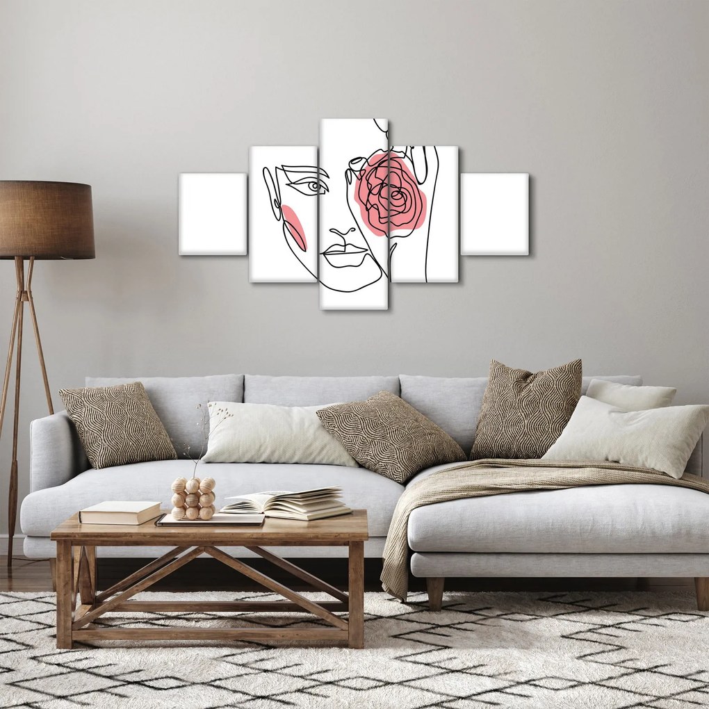 Obraz - Line art twarz z różą (125x70 cm)
