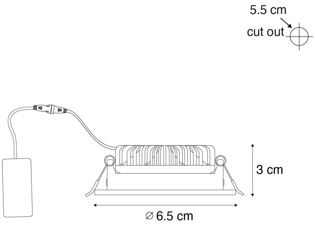 Wpuszczany reflektor czarny, regulowany, 6,5 cm, z LED, IP54, ultracienki - Pupil