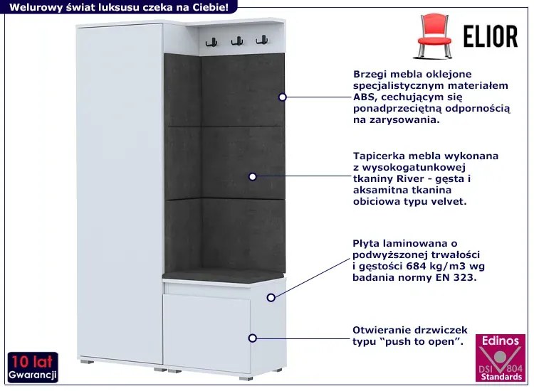 Szafa z siedziskiem tapicerowanym Fazo 5X - Garderoba biało- szara