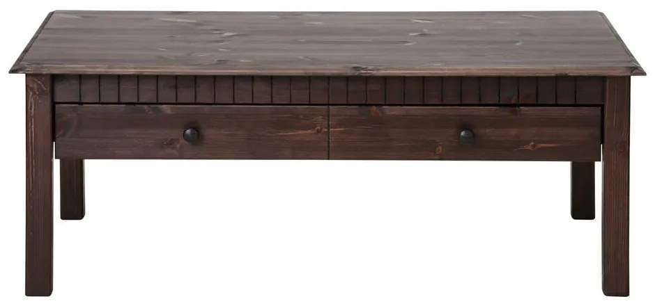 Ciemnobrązowy stolik z litego drewna sosnowego z 2 szufladami Støraa Linda