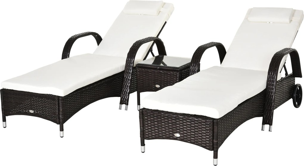 Outsunny leżak ogrodowy leżak 3-częściowy zestaw mebli ogrodowych technorattan brązowy