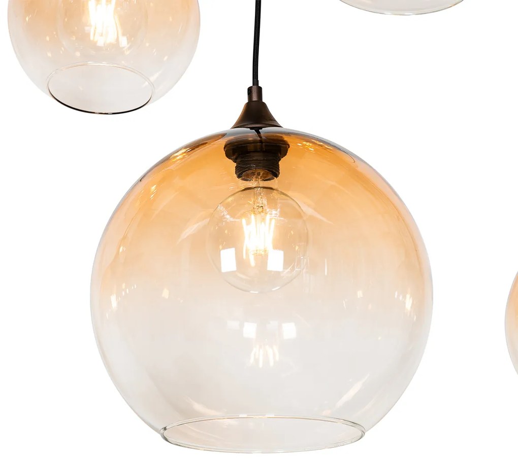 Inteligentna lampa wisząca ciemny brąz z bursztynowym szkłem 8-punktowa z 8 Wifi G95 - Sandra ArtDeco Oswietlenie wewnetrzne