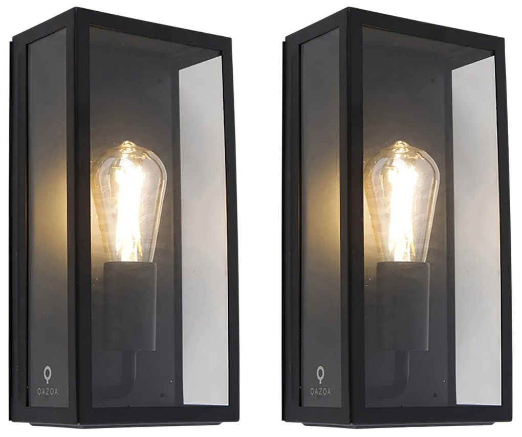 Zewnetrzna Zestaw 2 lamp ściennych zewnętrznych czarnych IP44 ze szkłem - Rotterdam Nowoczesny Oswietlenie zewnetrzne
